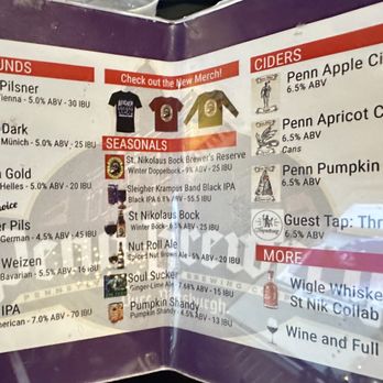 Penn Brewery - Menu of some alcoholic beverages - German Near Me - Pittsburgh, Pennsylvania