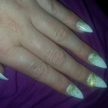 Benitoite Nails & Spa - White shallac with gold ombre - Nail Salons Near Me - Tigard, Oregon