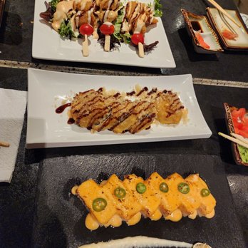 Gintaro Japanese Kitchen - Motoyaki, one of the fried rolls and pressed salmon sushi. - Japanese Near Me - Edmonton, Alberta