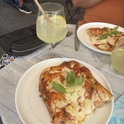 Bar Remo - Margherita pizza (split in half) and the limoncello spritz