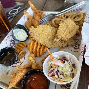 The Spot - Seafood platter (missing the Shrimp kisses & polluck) - Burgers Near Me - Galveston, Texas