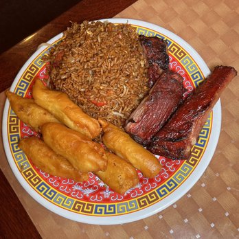 Cathay Center - Combo plate with ribs, fingers (and shrimp & lobster sauce on a separate plate) - Chinese Near Me - Weymouth, Massachusetts