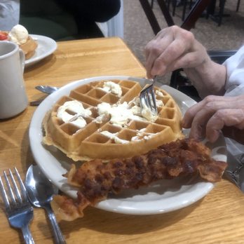 Blueberry Hill Pancake House - Belgium Waffle with Bacon. - American Near Me - Indianapolis, Indiana