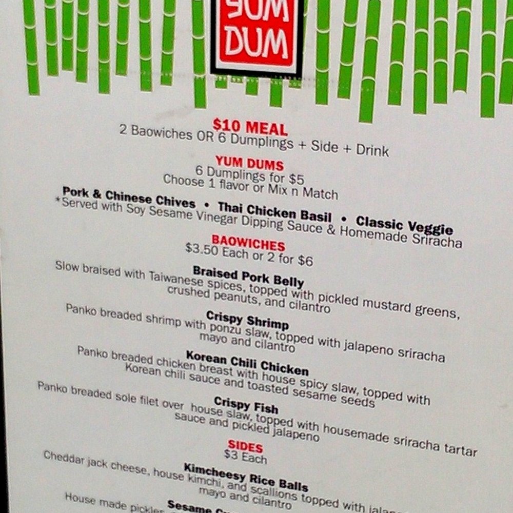 Yum Dum menu Yum Dum menu