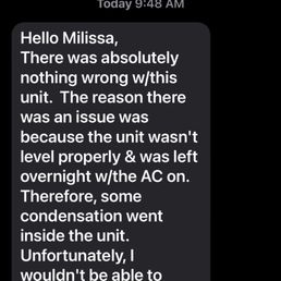 message from General manager telling me that they would not cover the cost of travel while admitting there was an issue