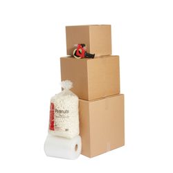 Packing R Us - Small Box, Medium Box, Large Box, Packing Peanuts, Foam Rolls, and Packing Tape.