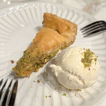 Ammatoli - Pistachio Baklawa (soo good and the quality vanilla ice cream) - Mediterranean Near Me - Long Beach, California Ammatoli - Pistachio Baklawa (soo good and the quality vanilla ice cream) - Mediterranean Near Me - Long Beach, California