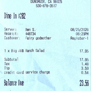 Yak's on the 5 - Service charge for using credit card - Burgers Near Me - Dunsmuir, California Yak's on the 5 - Service charge for using credit card - Burgers Near Me - Dunsmuir, California