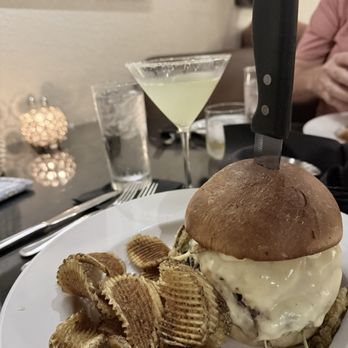 Luna Bella - Burger and waffle fries with a lemon drop martini. - Italian Near Me - Hot Springs, Arkansas