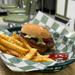 Hamburger and fries Hamburger and fries