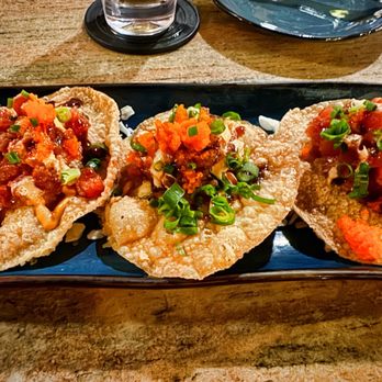 Tikis Grill & Bar - Ahi Poke Wonton Sliders* - Seafood Near Me - Honolulu, Hawaii Tikis Grill & Bar - Ahi Poke Wonton Sliders* - Seafood Near Me - Honolulu, Hawaii