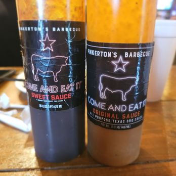 Pinkerton's Barbecue - Sweet BBQ sauce (favorite) and Original BBQ sauce. Darn good if you mix them - Barbeque Near Me - San Antonio, Texas