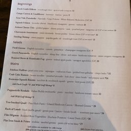 Dinner menu