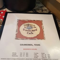 The Backyard Cafe - Front of menu