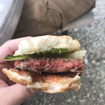 Claws - My "Medium" Claw Burger- so ridiculous! And this took almost 45 min to be served! Not a great lunch today at Claws! - Seafood Near Me - West Sayville, New York