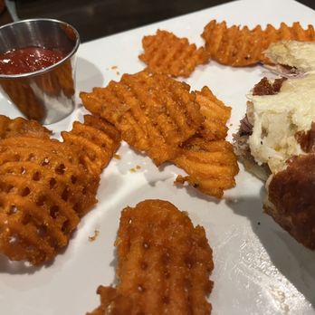 Brick and Porter - Sweet potato waffle fries. Best CUBAN sandwich ever! - Pubs Near Me - Grand Rapids, Michigan