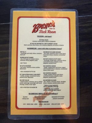 Menu photo 2 Bronc's Tack Room Fort Worth, TX