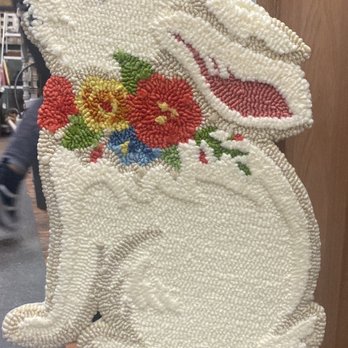 Antiques on Main - Available approximately Feb 20th 2022 - A bag shaped like a rabbit, decorated with white beads and embroidered flowers, hanging on a wooden surface. - Antiques Near Me - Crown Point, Indiana