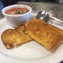 Ladybug Cafe & Cakery - Grilled cheese with Creamy tomato basil soup