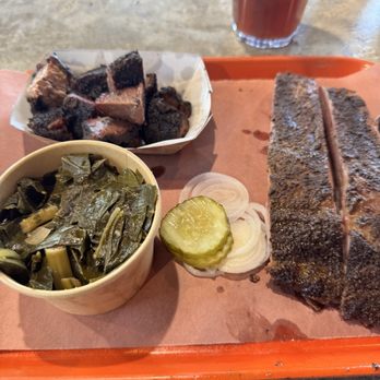 The Bearded Pig - Burnt ends 2 ribs and some collards.  Great! - Barbeque Near Me - Jacksonville, Florida