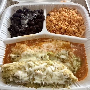 Don Quixote's Mexican Grill - To Go Combination Plate with Chile Verde Tamale, Adovada Enchilada, Black Bean, Orange Rice - Mexican Near Me - Rocklin, California Don Quixote's Mexican Grill - To Go Combination Plate with Chile Verde Tamale, Adovada Enchilada, Black Bean, Orange Rice - Mexican Near Me - Rocklin, California