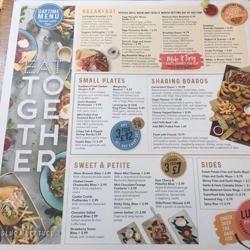 The Slug and Lettuce - Breakfast and small bites menu - Cocktail Bars Near Me - Cardiff, CRF The Slug and Lettuce - Breakfast and small bites menu - Cocktail Bars Near Me - Cardiff, CRF