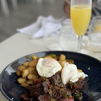 Social Restaurant - Steak and Eggs (I chose poached) and mimosas - Tapas Bars Near Me - San Juan, Puerto Rico Social Restaurant - Steak and Eggs (I chose poached) and mimosas - Tapas Bars Near Me - San Juan, Puerto Rico