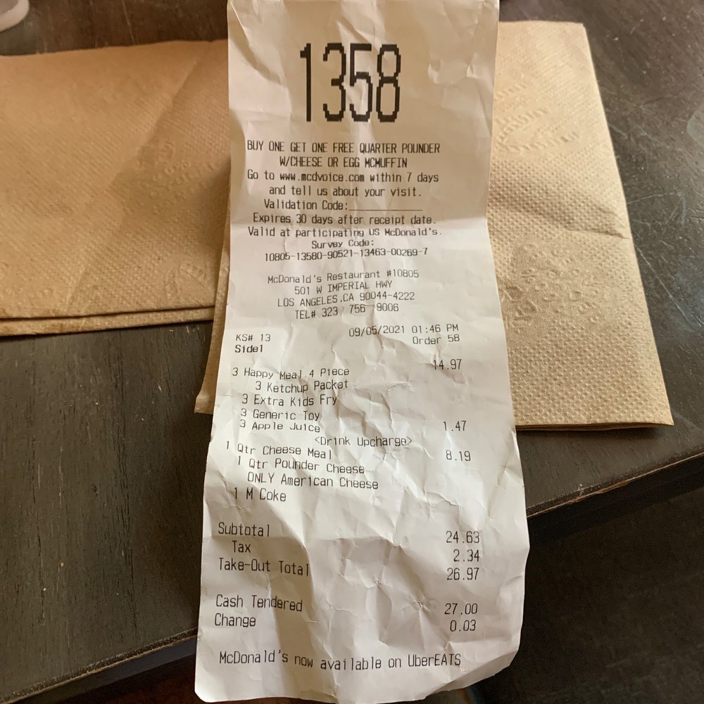 McDonald's - Receipt for proof - Burgers Near Me - Los Angeles, California McDonald's - Receipt for proof - Burgers Near Me - Los Angeles, California