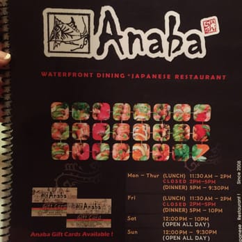 Anaba - First half of the menu - Japanese Near Me - Oxnard, California