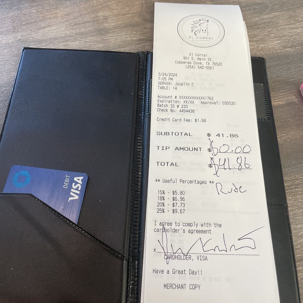 My check after being called obnoxious by the manager. The server was rude also from when she greeted me. My check after being called obnoxious by the manager. The server was rude also from when she greeted me.