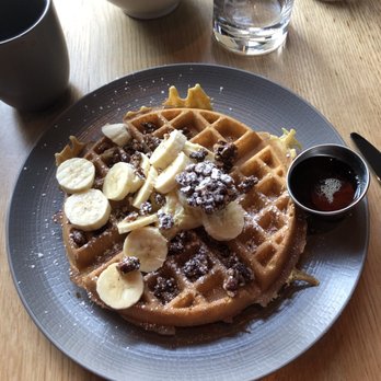 Shaker + Spear - Waffle, Sweet Mascarpone, Cinnamon Pecans   Bananas - Seafood Near Me - Seattle, Washington