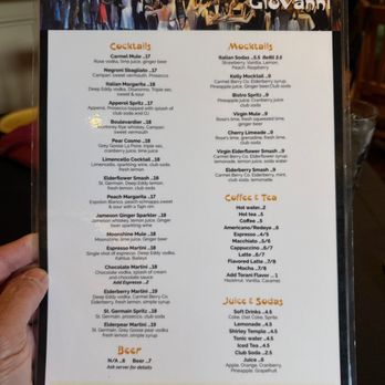 Carmel's Bistro Giovanni - Drink Menu 10-2025 - Italian Near Me - Carmel, California