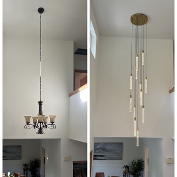 Surge Electrical - Before & After of an entryway chandelier installation - Electricians Near Me - Issaquah, Washington