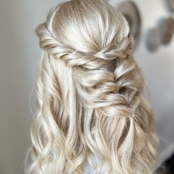 Textured half up half down updo