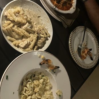 Verise - Top to bottom- Parmigiana Di Melanzane, Cheese Wheel Pasta, Orecchiette Con Gamberi. - Italian Near Me - Carlsbad, California
