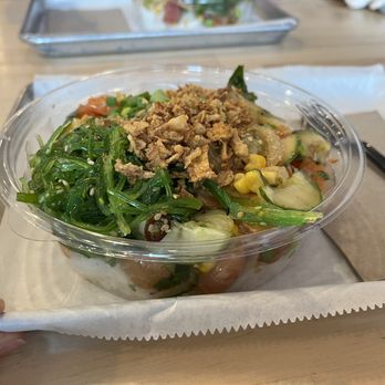 Pokeworks - Yuzu Ponzu salmon - Salad Near Me - College Station, Texas Pokeworks - Yuzu Ponzu salmon - Salad Near Me - College Station, Texas