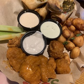 Chili's - Triple dipper with southwestern egg rolls, buffalo boneless wings, and crispy cheddar bites! - American Near Me - Buena Park, California