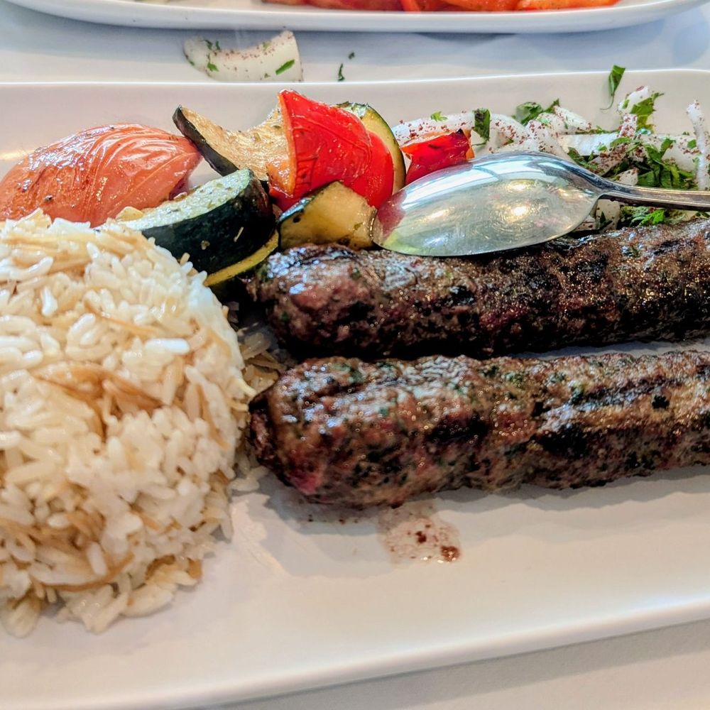 Beit Zaytoon - Kafta Kebab w.rice & grilled veg $25 - Lebanese Near Me - West Hempstead, New York