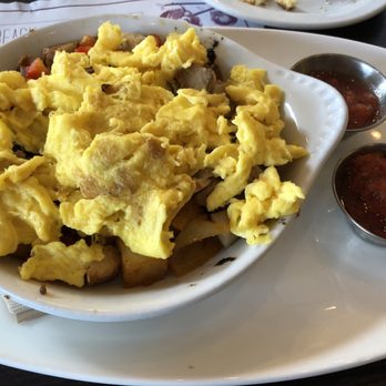 Beach Plum Kitchen - Pork Belly Hash with scrambled eggs. - New American Near Me - Carlsbad, California