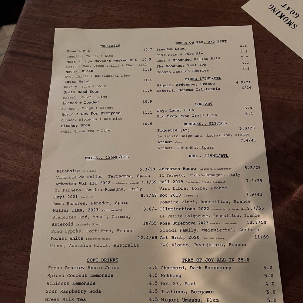 Smoking Goat - Drink menu - Thai Near Me - London, XGL Smoking Goat - Drink menu - Thai Near Me - London, XGL