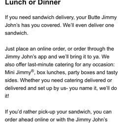 Jimmy John's - Delivery information at local branch.