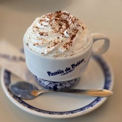 Pastéis de Belém - cappuccino with whipped cream