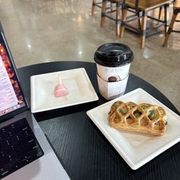 Adeni chai, strawberry cake pop and spinach pastry