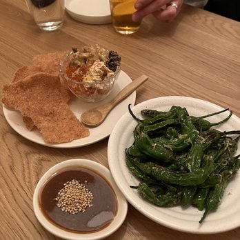 Nami Nori - Shishito peppers with miso honey sauce & salmon lovers dip - Sushi Bars Near Me - Brooklyn, New York Nami Nori - Shishito peppers with miso honey sauce & salmon lovers dip - Sushi Bars Near Me - Brooklyn, New York