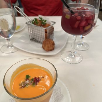 Taberna del Alabardero - Appetizers Gazpacho and Ham Croquettes - Spanish Near Me - Washington, DC, District of Columbia Taberna del Alabardero - Appetizers Gazpacho and Ham Croquettes - Spanish Near Me - Washington, DC, District of Columbia