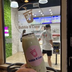 Bubble N Cone - Matcha Milk Tea whole milk. Can type container, plastic
