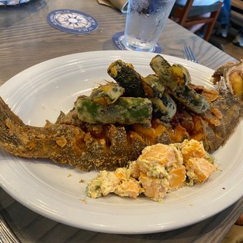 Blu Point Seafood Co - Flounder, fried and tender with tasty olive accompaniment. Filling but not heavy. A worthwhile extravagance. - Seafood Near Me - Staunton, Virginia