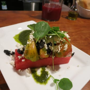 La Boca - Ensalada de Sandia - Watermelon Salad with Watercress, Tomatoes, Feta Cheese, Olives and a Basil Vinaigrette - Tapas Bars Near Me - Santa Fe, New Mexico La Boca - Ensalada de Sandia - Watermelon Salad with Watercress, Tomatoes, Feta Cheese, Olives and a Basil Vinaigrette - Tapas Bars Near Me - Santa Fe, New Mexico