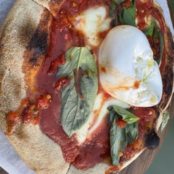 Rudolfo's - Margherita pizza with burrata and spicy chili honey - Italian Near Me - Pacific Grove, California Rudolfo's - Margherita pizza with burrata and spicy chili honey - Italian Near Me - Pacific Grove, California