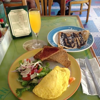 Banana Cafe - Salmon omelette, side salad, wheat toast, chocolate covered crepe and the Mimosa! - French Near Me - Key West, Florida Banana Cafe - Salmon omelette, side salad, wheat toast, chocolate covered crepe and the Mimosa! - French Near Me - Key West, Florida